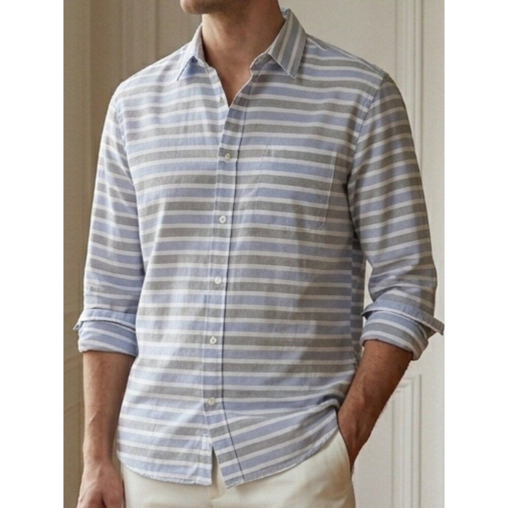 Thomas Dean Shades Of Blue Striped Men's Shirt Size XL